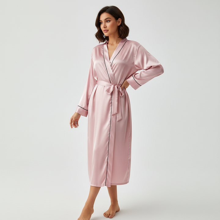 Women's elegant lounge robe, adjustable waist, soft fabric, ideal for cozy sleepwear and relaxation