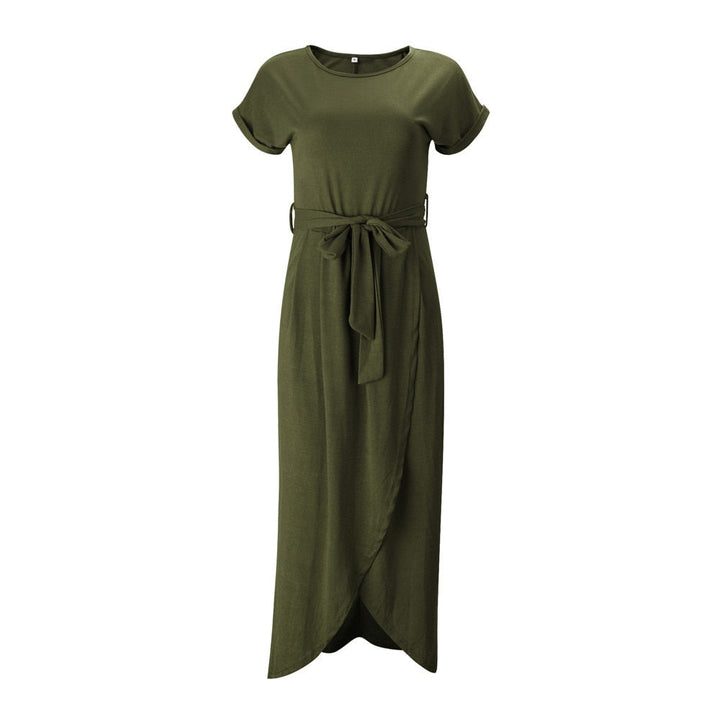Beautiful women's elegant maxi dress with a side split, ideal for beach, vacation, or evening.
