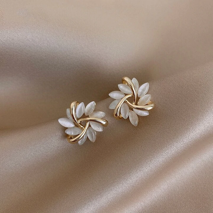 Elegant women's opal flower petal earrings, a sophisticated and dainty jewelry gift.