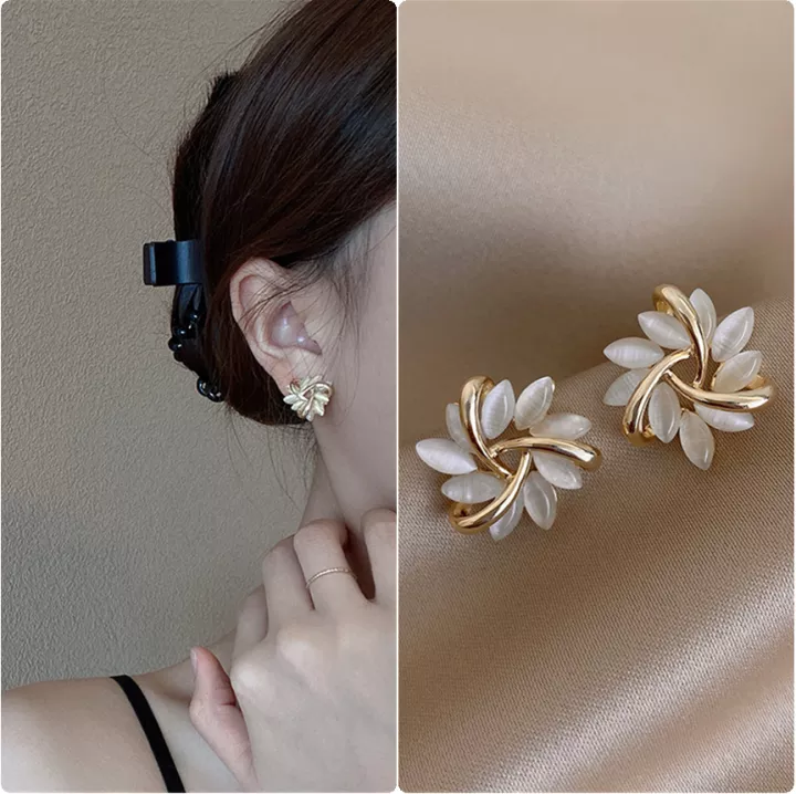 Beautiful opal flower petal earrings, an elegant and dainty jewelry gift for women.