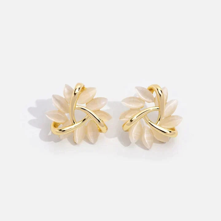 Women's delicate floral stud earrings, crafted with elegant opal petals.