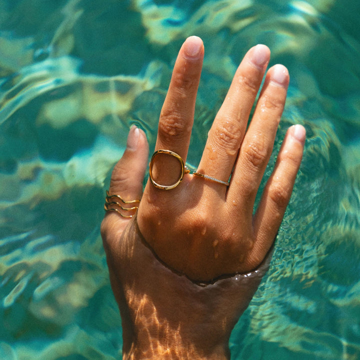 Glamorous gold oval ring for women, a minimalist & durable fashion jewelry piece.