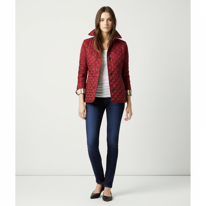 Women's warm polyester blend padded jacket for cold weather, featuring a chic tie waist.