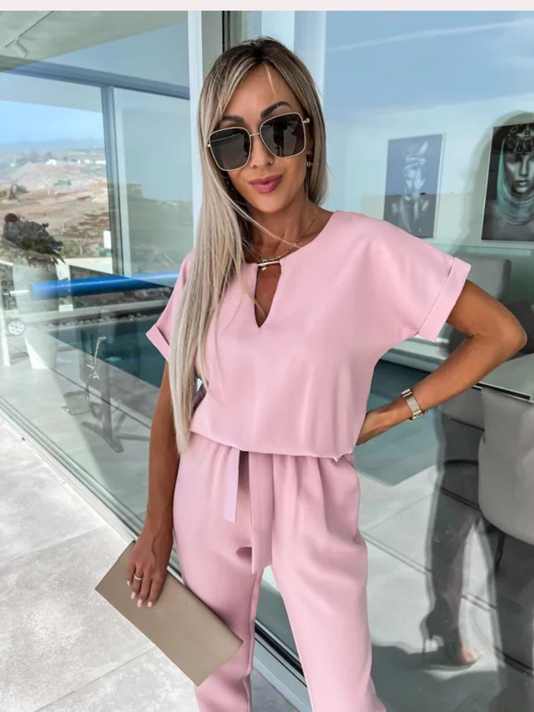 Comfortable & stylish women's Patty jumpsuit. Elegant wide leg & V-neck design, perfect for spring/summer events.