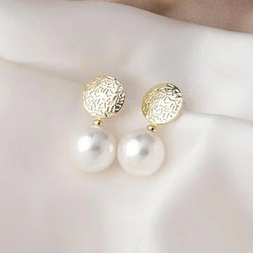 Stylish 18K gold plated pearl earrings for women, featuring a delicate design with lustrous white & taupe pearls.