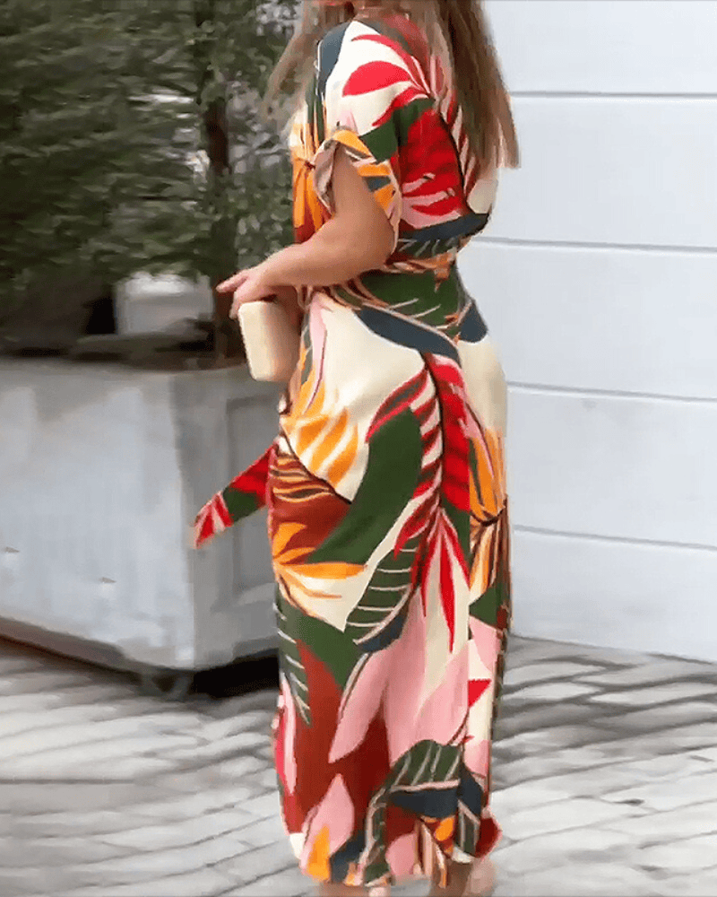 Flowy women's collared maxi dress with delicate pleats, ideal for a casual elegant look or holiday wear.