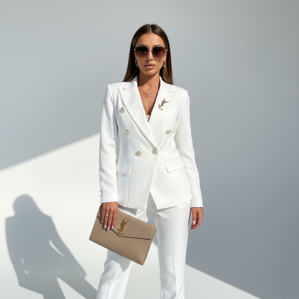 Professional women's two-piece slim-fit set: a blazer and coordinating pants for an elegant work outfit