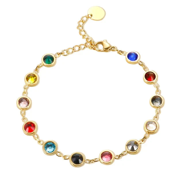 Elegant women's rainbow crystal charm bracelet with colorful beads. Perfect adjustable jewelry accessory.