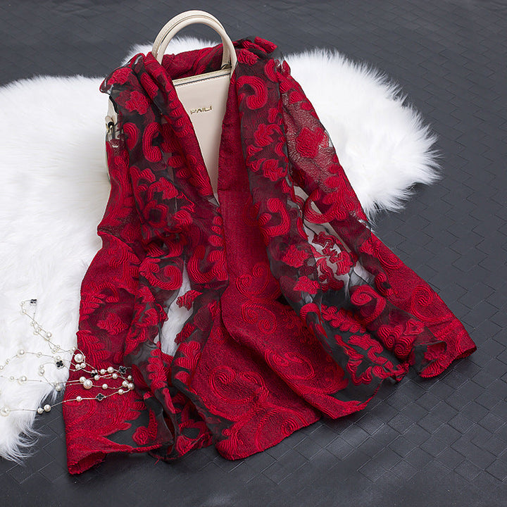 Stunning floral cut-out silk scarf, an exquisite gift for her.