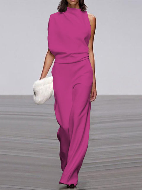 Elegant Mira jumpsuit for women, a stylish sleeveless wide leg one-piece outfit.