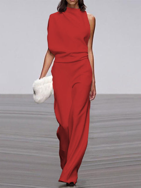 Sleeveless wide-leg elegant jumpsuit for women, a comfortable and stylish day to night outfit.