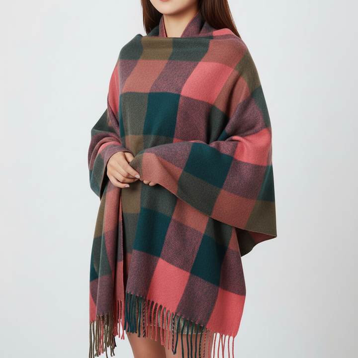 Elegant women's winter accessory: a plush cashmere scarf with an exquisite diamond pattern