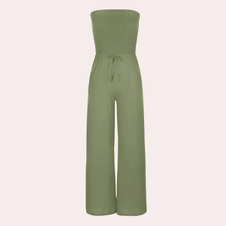 Women's strapless wide-leg bandeau jumpsuit, a comfortable and fashionable summer essential.