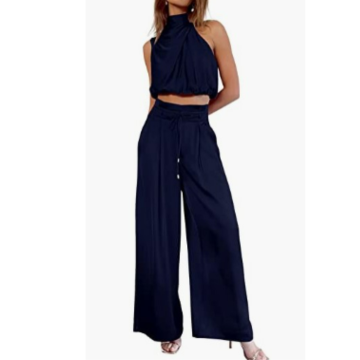 Elegant women's summer jumpsuit. Enjoy comfortable, relaxed fit and stylish full-length design for versatile warm-weather.