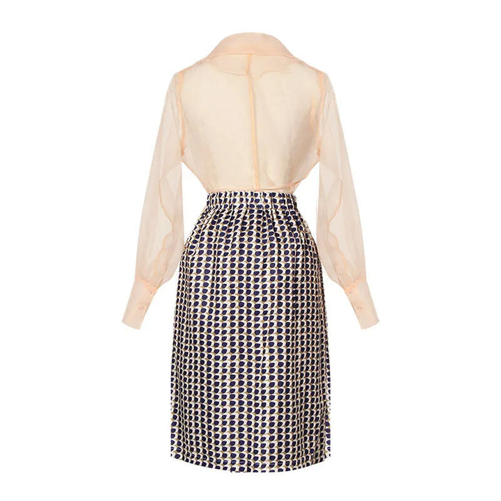 Elegant women's summer two-piece skirt set with belt, perfect for formal occasions & stylish ladies.