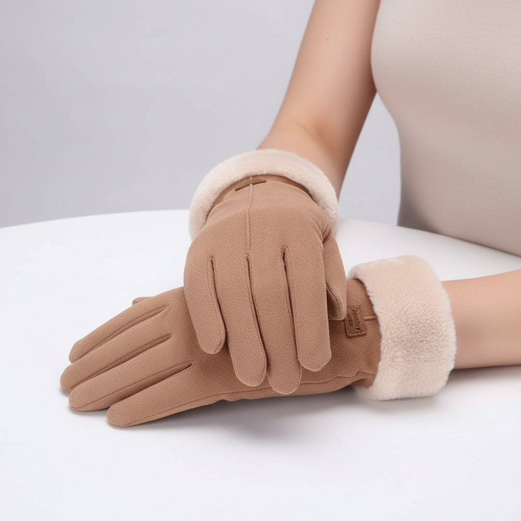 Fashionable women's winter gloves, SuedeLux material, offering warmth and touchscreen function