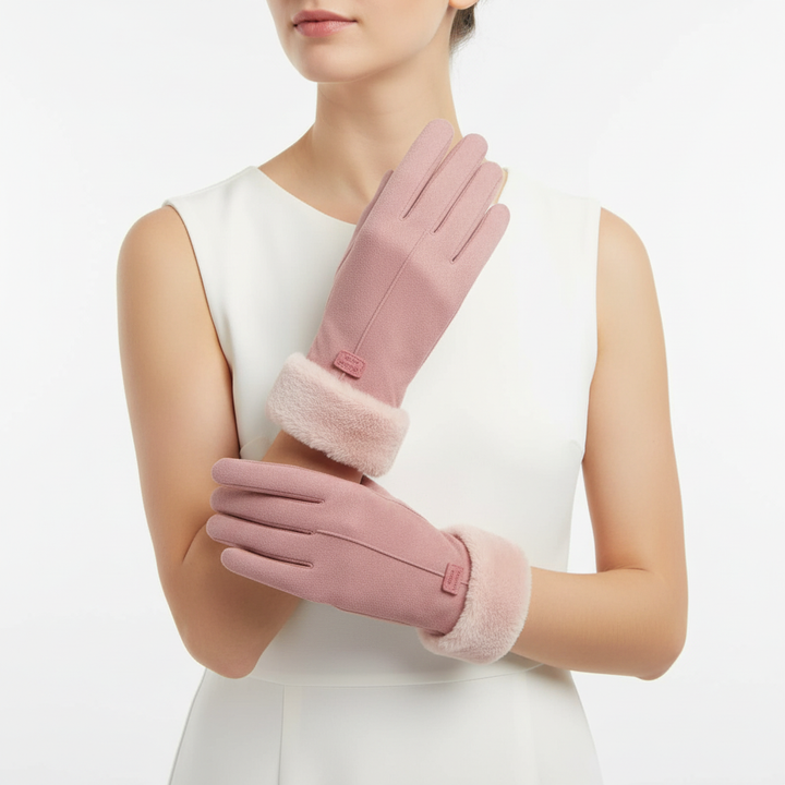 Polyester SuedeLux winter gloves for women, designed for cold weather and mobile device use