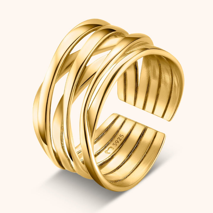 Elegant women's twisted branch ring, crafted from sterling silver with a beautiful gold-plated finish.