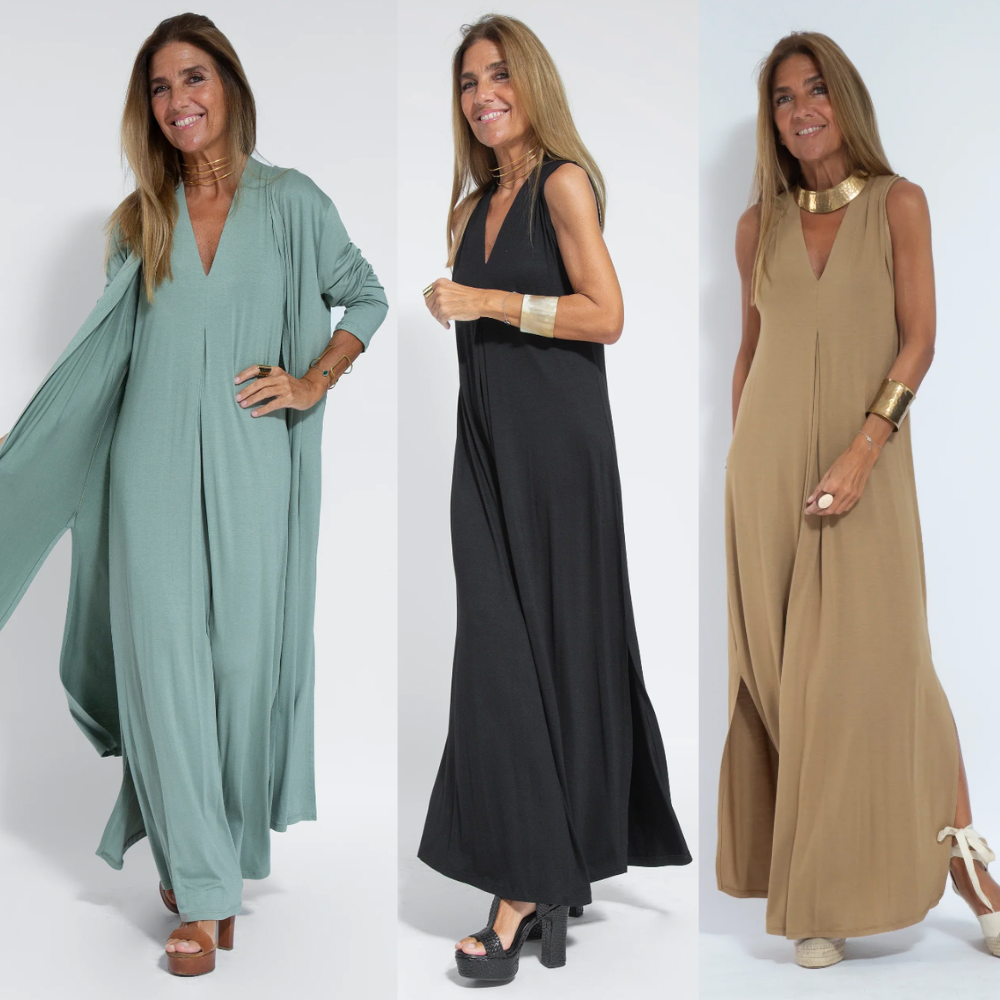 Flattering women's slimming dress & tailored vest set. A chic two-piece ensemble for modern women's fashion.