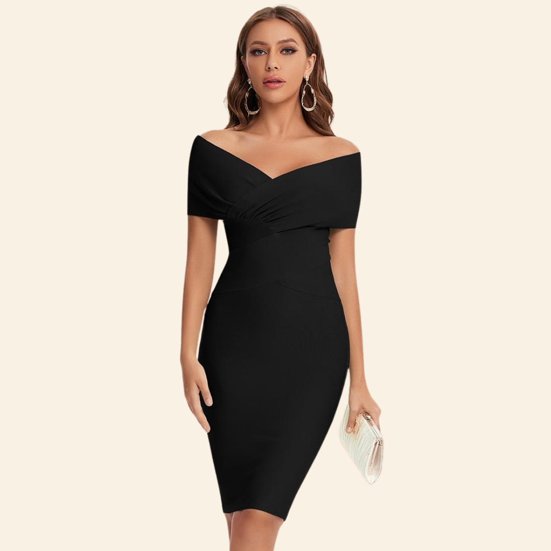 Elegant women's V-neck bodycon bandage dress, perfect for parties & evening wear.