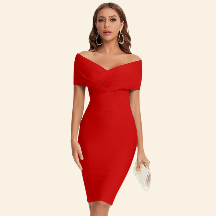 Women's V-neck bodycon bandage dress for parties; a chic, figure-flattering evening cocktail dress.