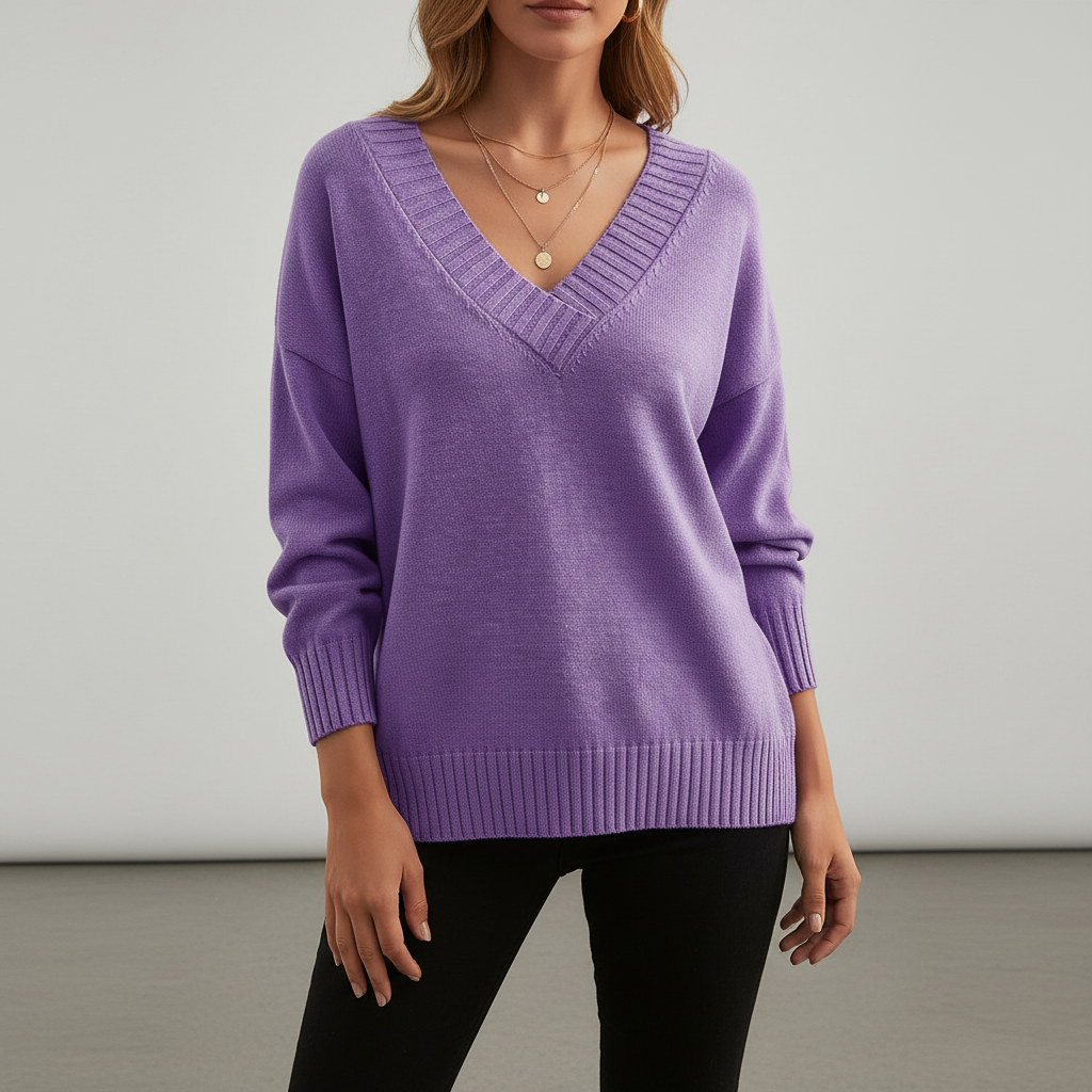Soft and warm women's V-neck cashmere blend pullover in green, ideal autumnal knitwear