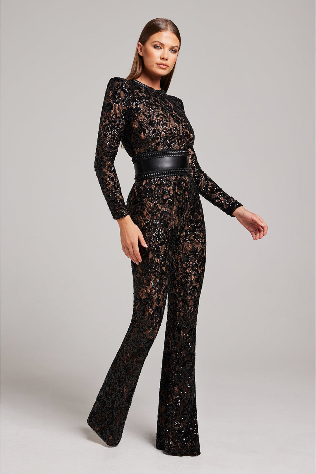 Chic V-neck jumpsuit for women, designed for comfort & style at evening events & formal parties.