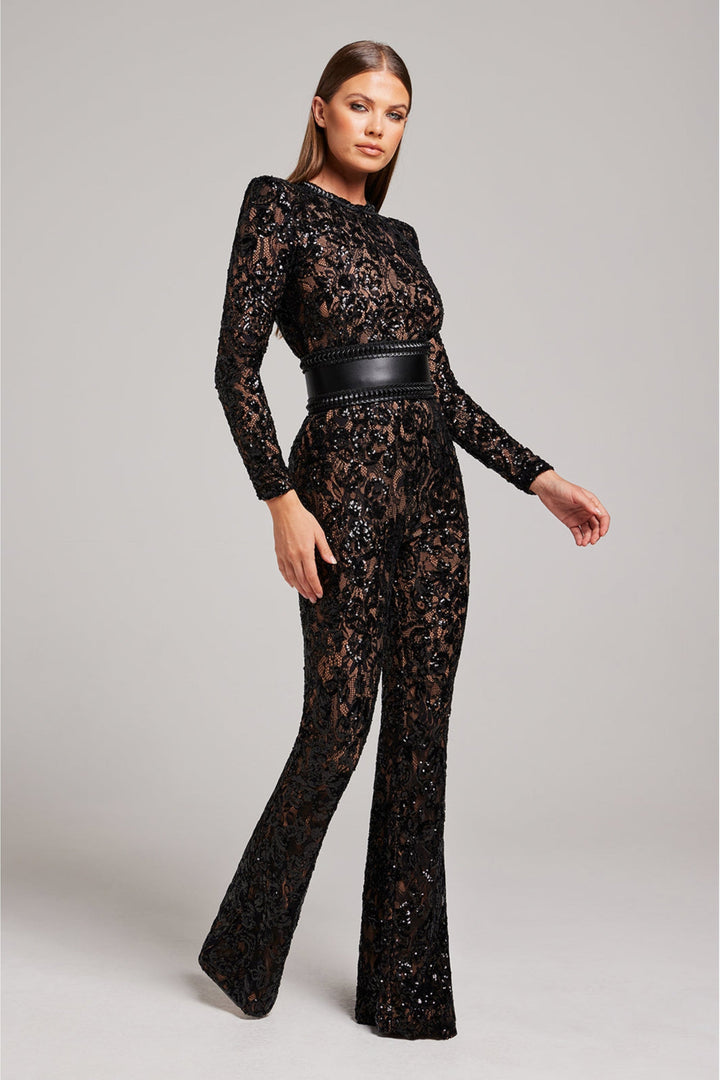 Chic V-neck jumpsuit for women, designed for comfort & style at evening events & formal parties.