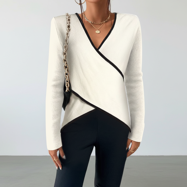 Karin women's viscose blend wrap sweater with V-neck, perfect elegant knitwear