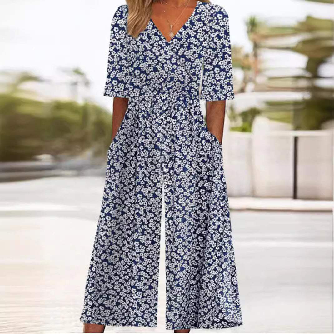 Chic one-piece women's wide leg jumpsuit. Enjoy elegant style and comfortable relaxed fit this spring & summer.