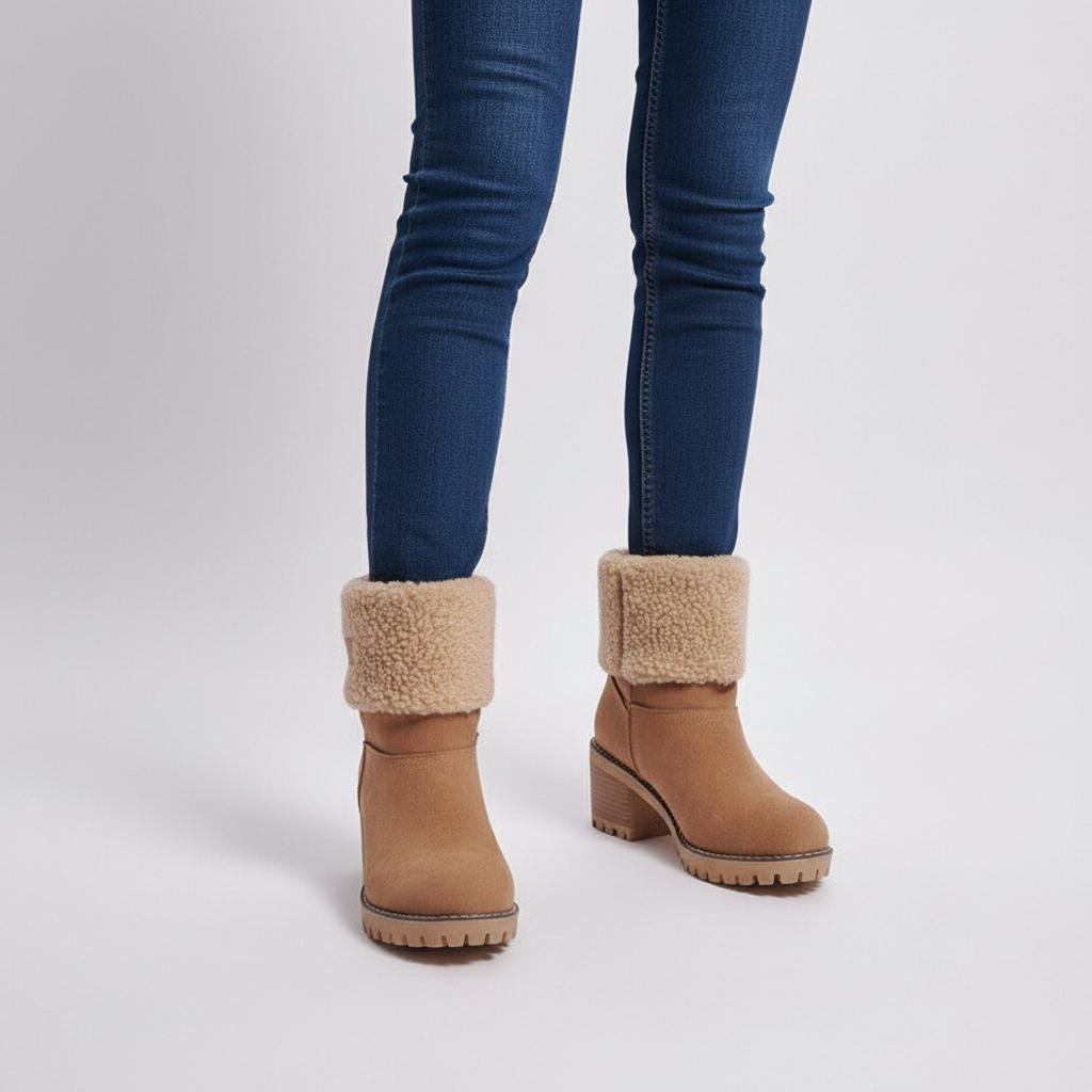 Warm and elegant women's winter boots, faux fur interior, high-quality synthetic leather exterior
