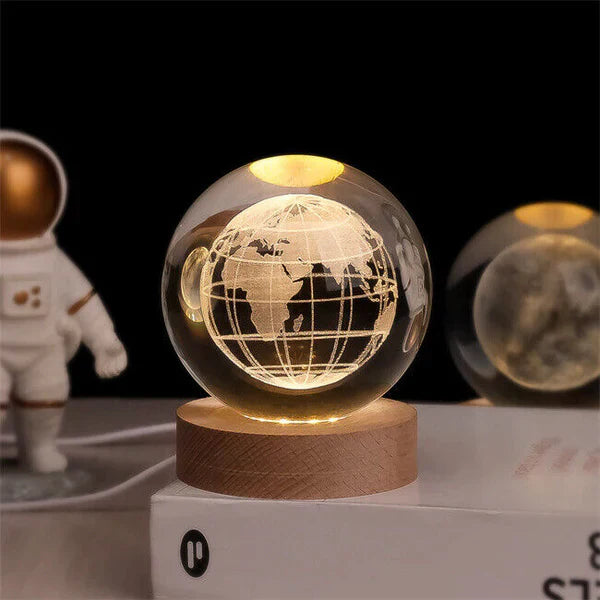 Celestial crystal sphere LED night light, engraved star motifs, elegant home decor