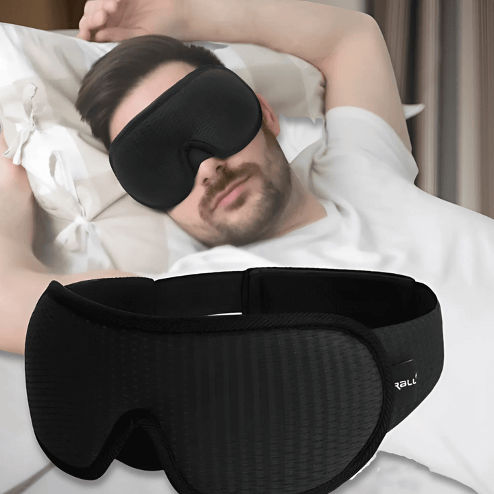 Ergonomic 3D sleep mask for ultimate comfort & light blocking.