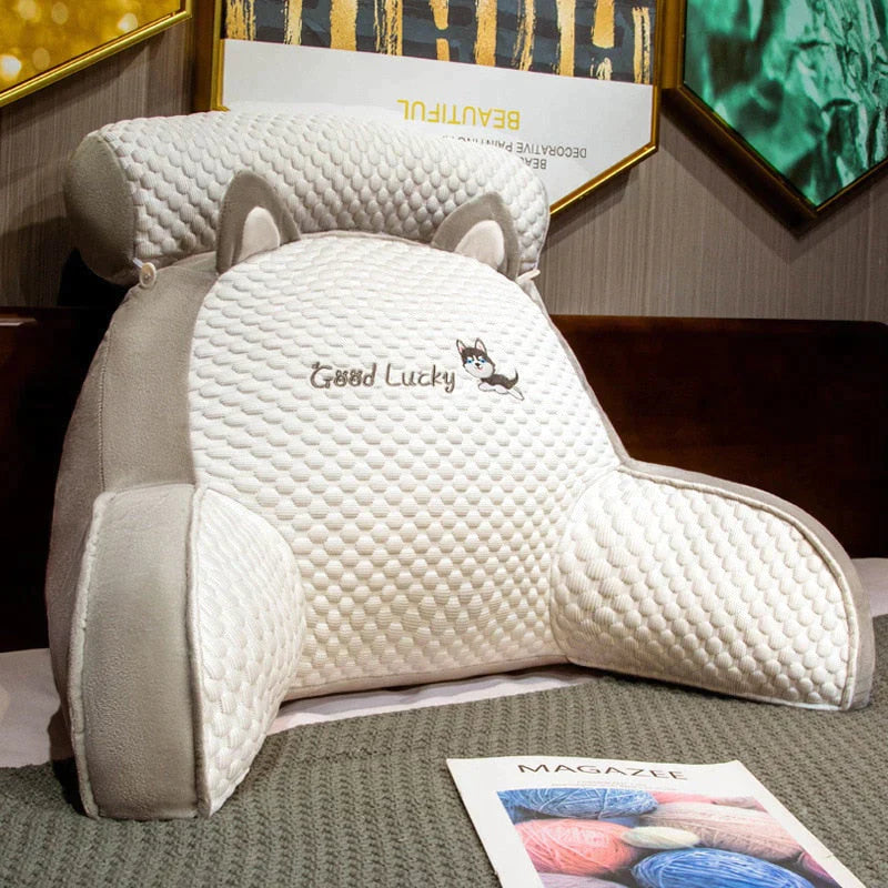 Ergonomic memory foam back cushion for lumbar support & pain relief in office chairs and car seats.