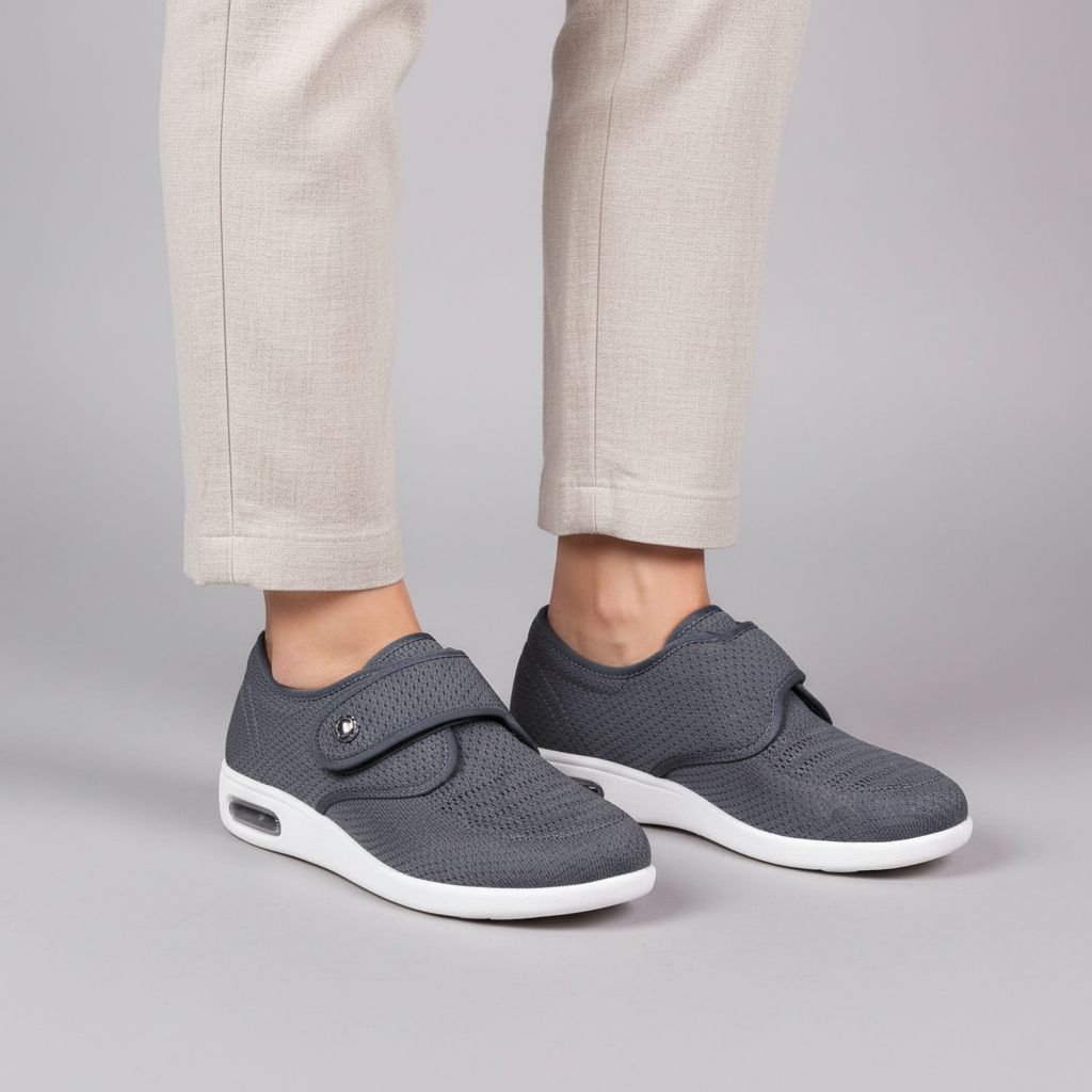 Side view of Esmeralda women's breathable leather shoes, designed for all-day comfort and wide fit.