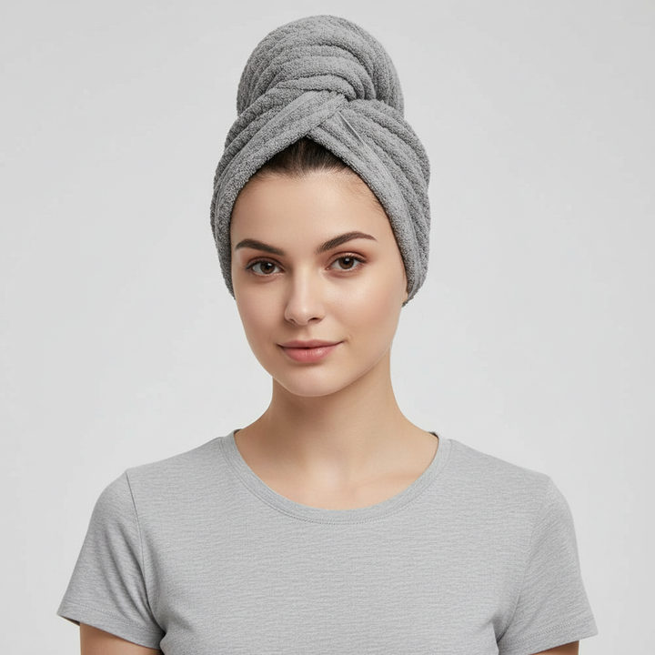 Quick dry extra large microfiber hair wrap towel, soft and gentle for women's hair care.