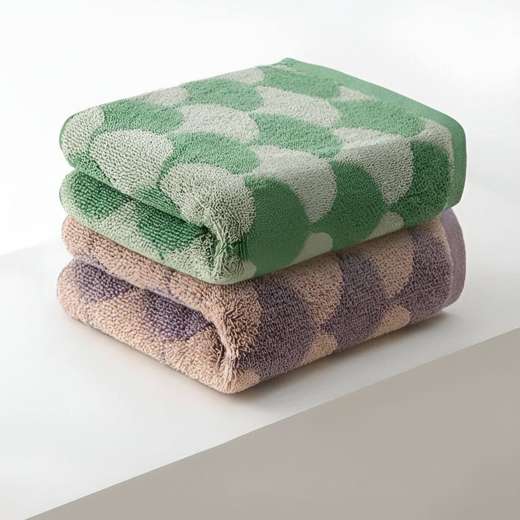 Stack of fan design jacquard cotton hand towels, a touch of elegance for home & bath