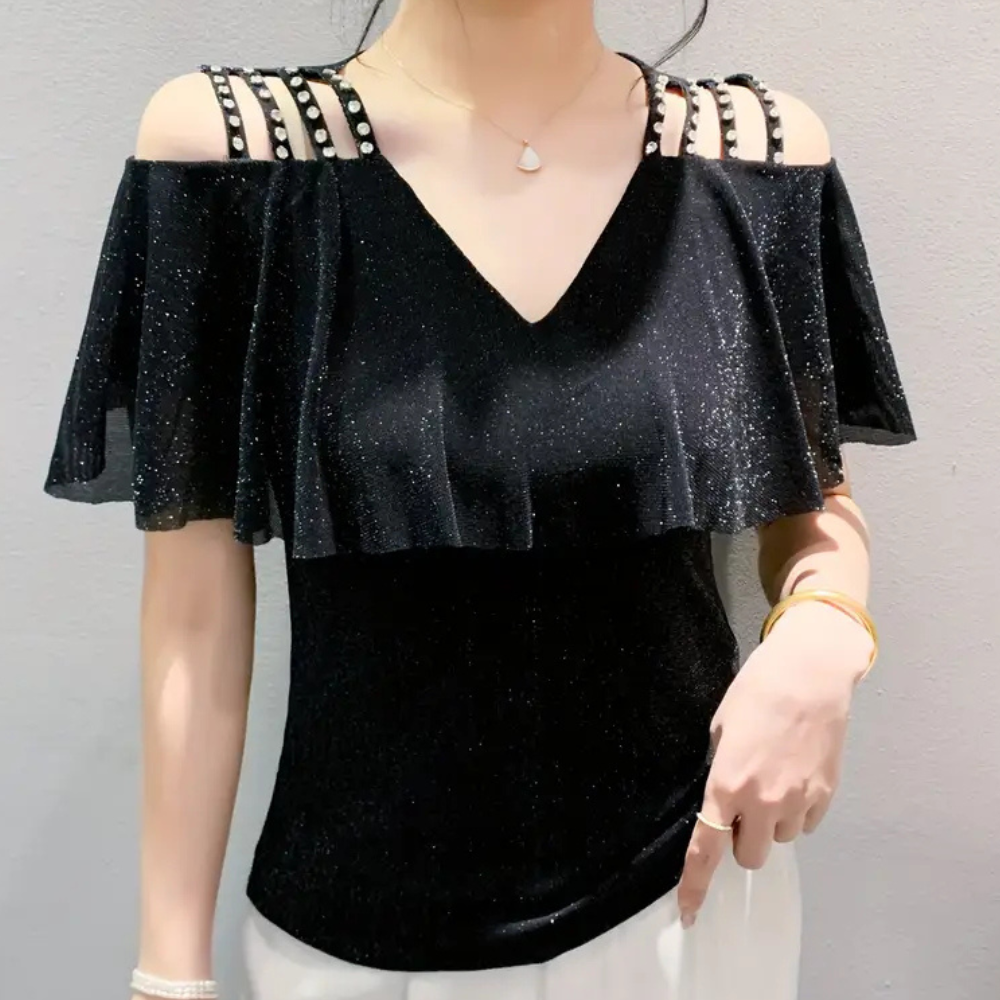 Chic women's V-neck blouse, long sleeve, an elegant and fashionable top suitable for work and casual style.