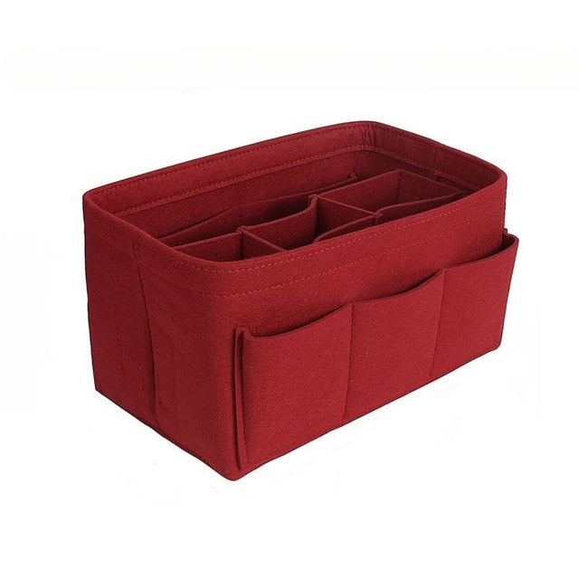 Women's felt bag organizer with 13 compartments, perfect for a tidy tote or travel bag.