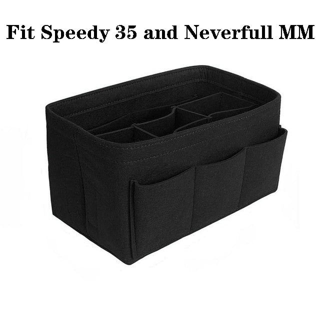 Versatile felt organizer insert for women's totes, keeping makeup & personal items neatly stored.