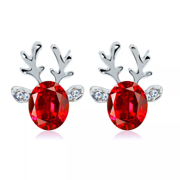 Detailed enamel reindeer stud earrings. Festive women's jewelry for holiday occasions.