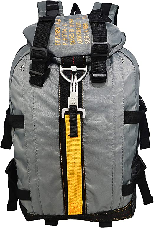 Side view of FieldGear large capacity tactical backpack with compression straps for hiking gear