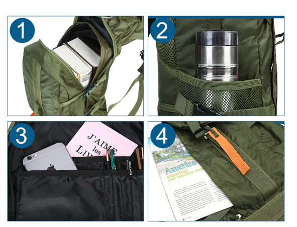FieldGear tactical backpack designed for rugged outdoor use, featuring water-resistant nylon material