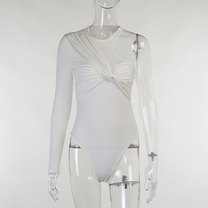 Mira collection women's long-sleeve bodysuit. Combines a stylish drape with a comfortable, figure-hugging fit.