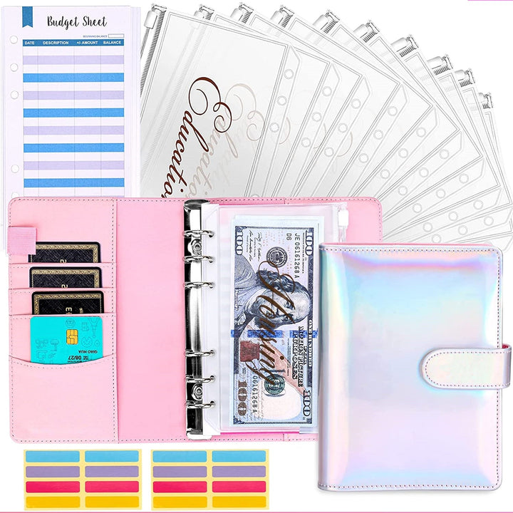 Premium PU leather budget binder with cash envelopes for personal finance and expense tracking.