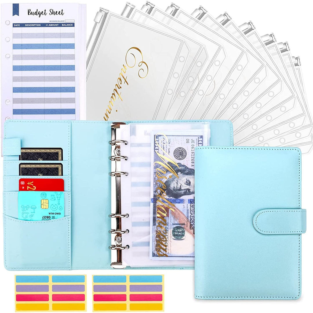 Elegant PU leather budget binder with cash envelopes & inserts for easy money organization & tracking.