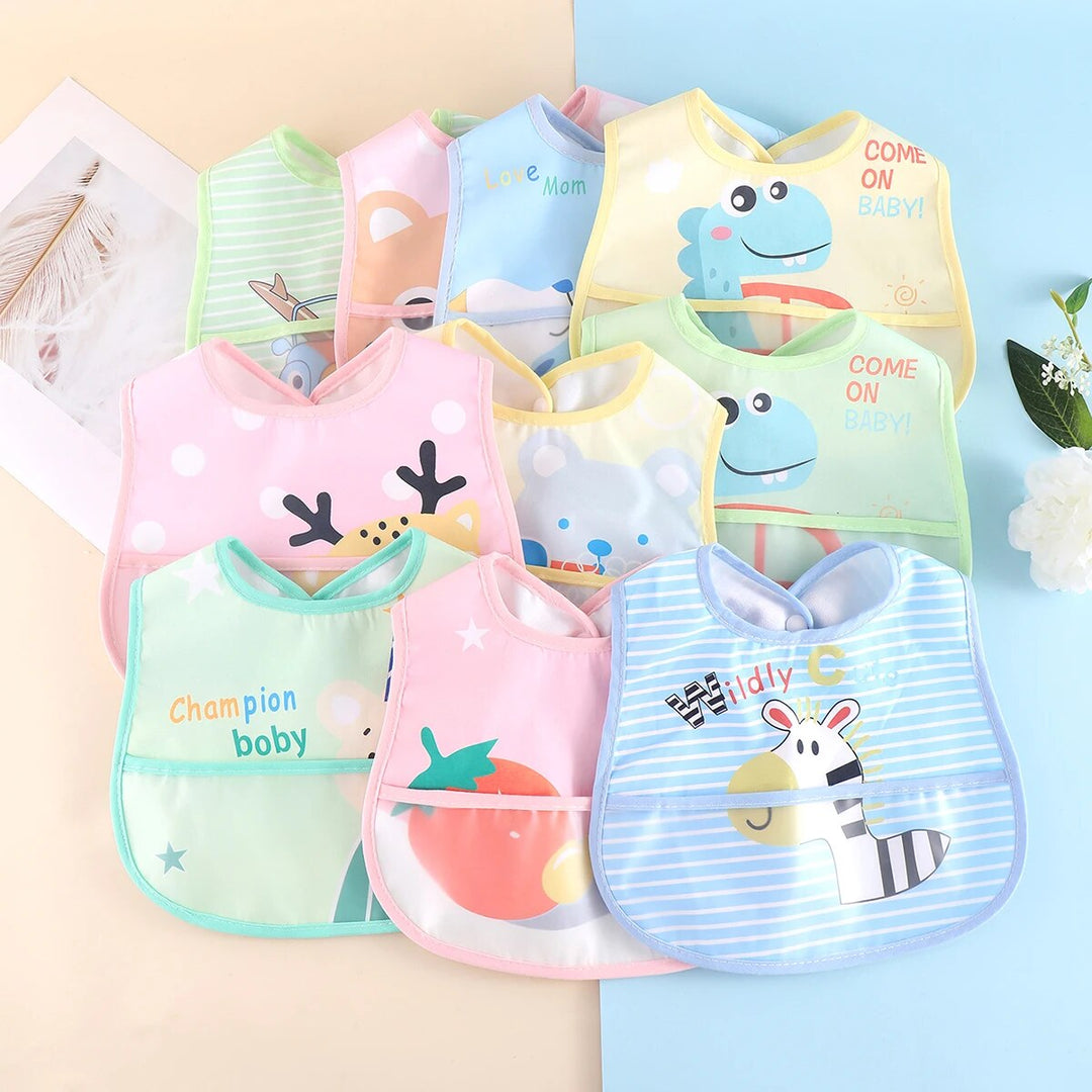 Waterproof adjustable baby bib in green, perfect accessory for infant feeding and easy cleanup
