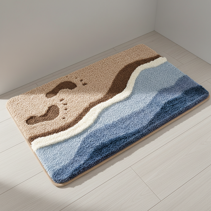 FjordFluff unisex soft plush bathroom floor mat in a cozy setting, non-slip base visible.