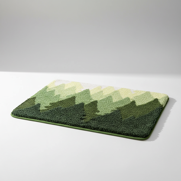 Nature-inspired FjordFluff plush mat, soft, absorbent, and non-slip, a cozy bathroom rug.