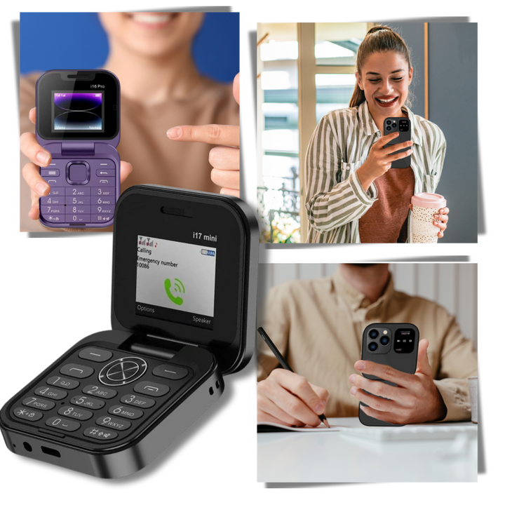 FlexFold flip phone open, displaying vibrant internal screen & keypad, perfect for calls